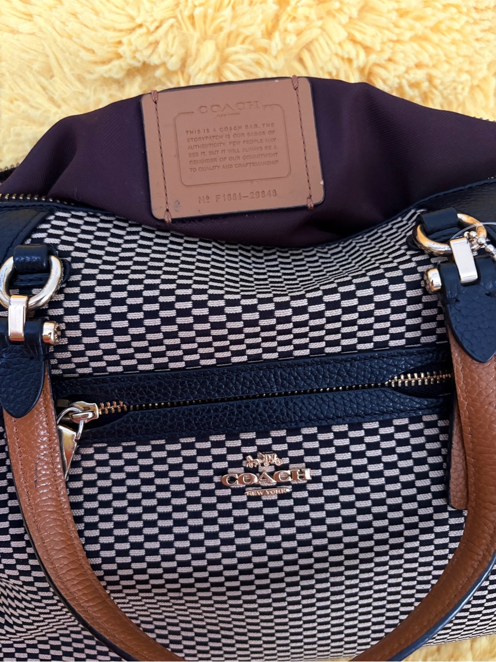 Coach Black Tote with Gold Woven Front Panel - Picture 5 of 7